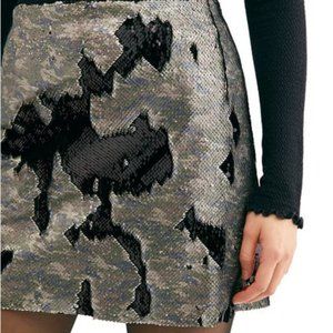 Free People Skinny Reversible Sequin Mini Skirt Camouflage Black